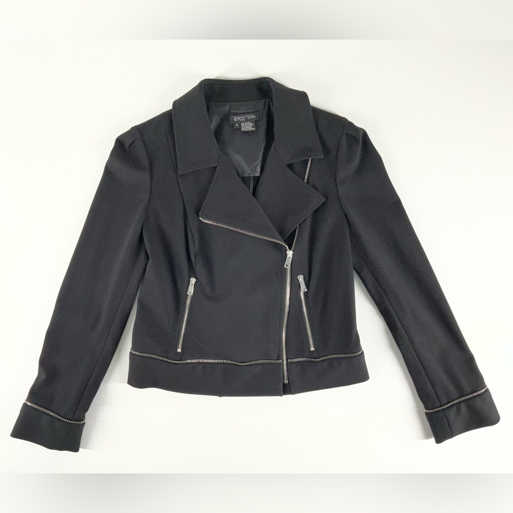 ETCETERA Women's Black Moto Zip Up Jacket Size 4 Zip Pockets